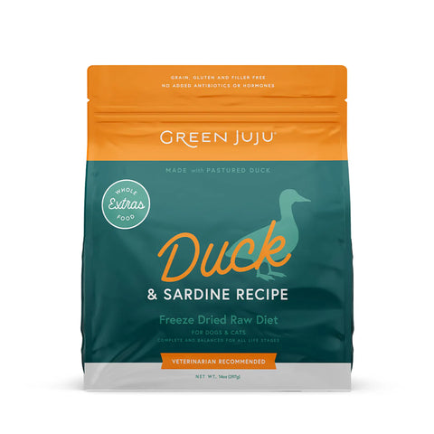 Green Juju Duck & Sardine Freeze-Dried Dog Food – 14 oz