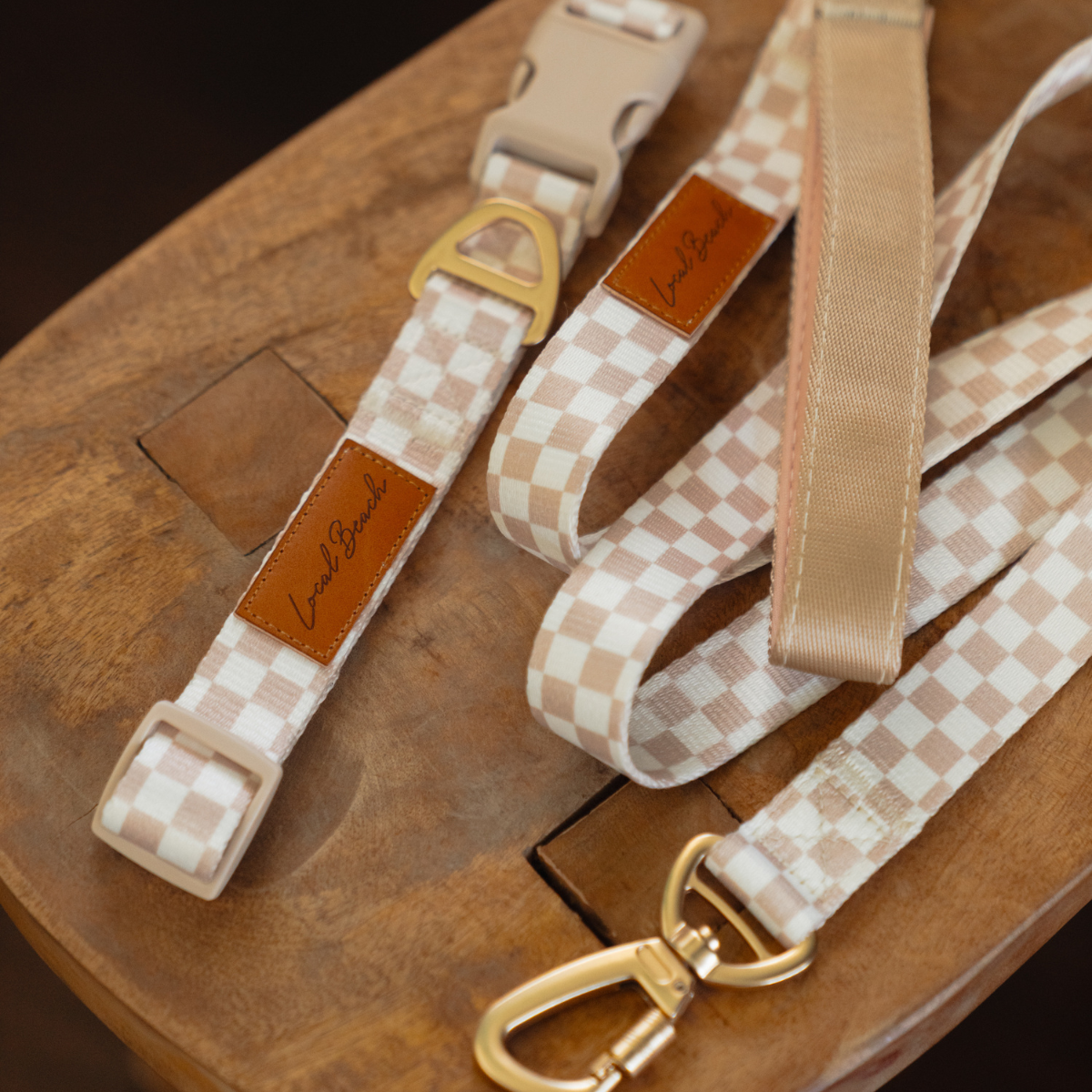 Local Beach Checker 5ft Dog Leash Tan/Cream