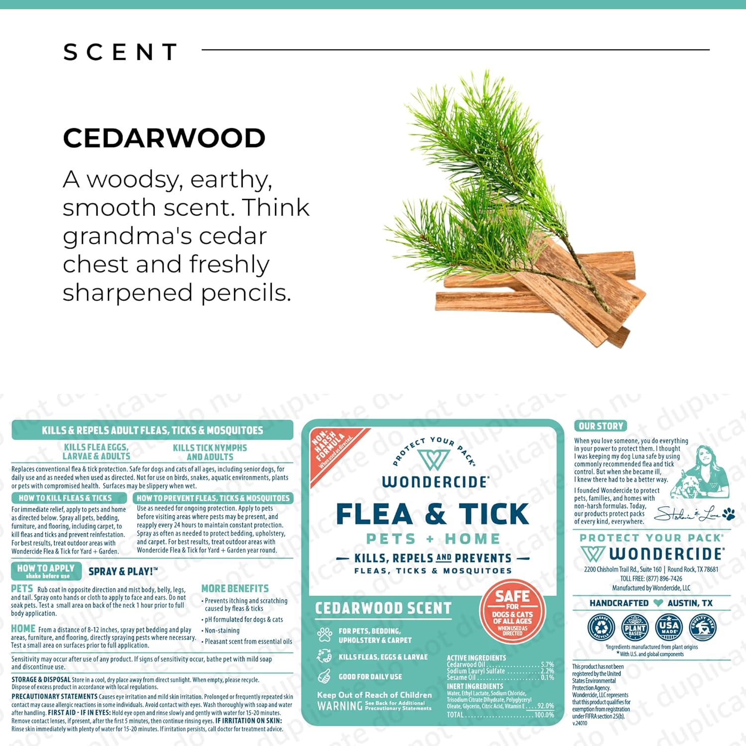 Wondercide Flea, Tick & Mosquito Spray – Cedarwood 16 oz | Natural Pest Control for Dogs, Cats & Home | Tick Killer, Repellent & Prevention – Safe for Pets & Family