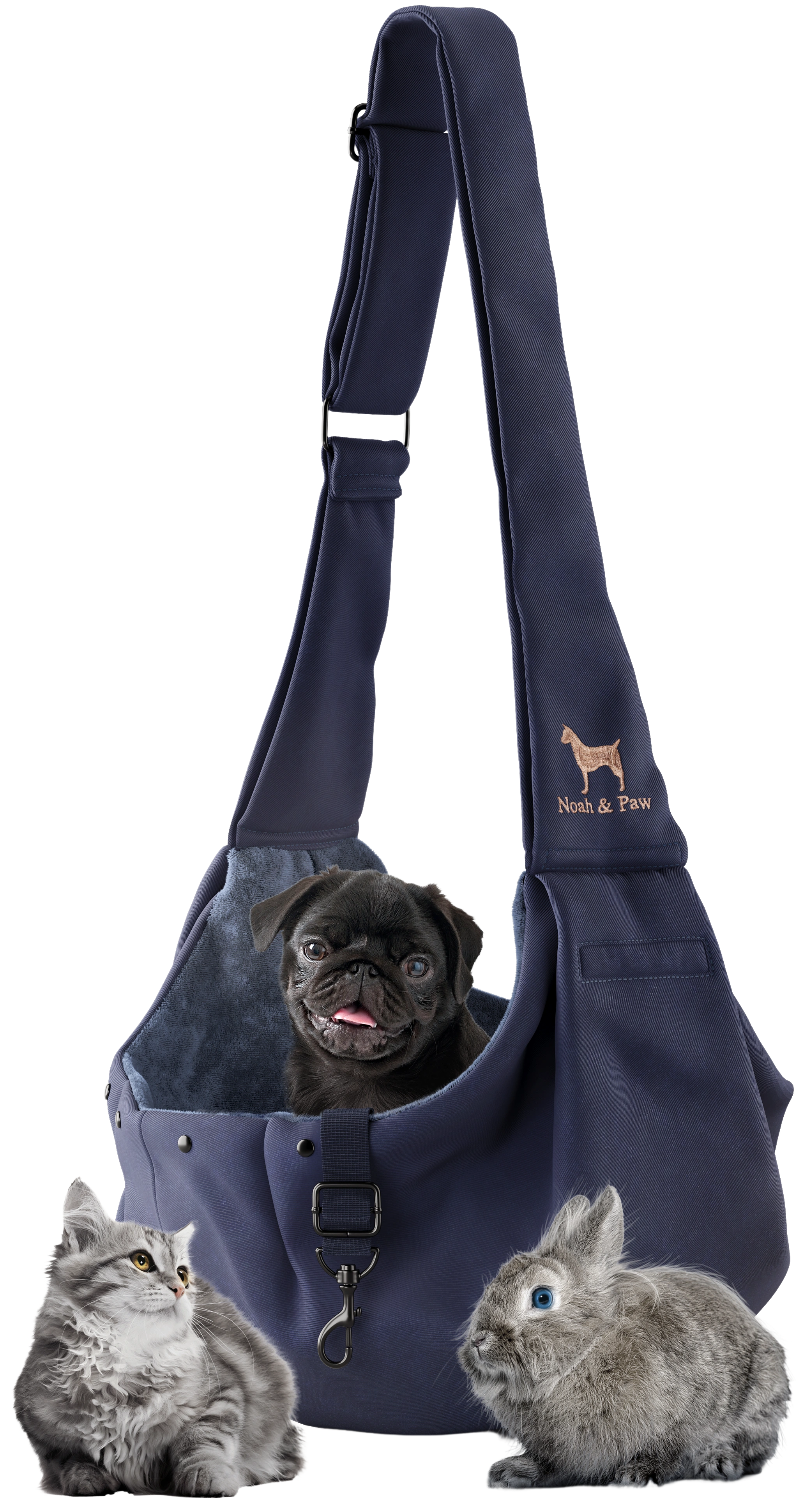 Premium Twill Pet sling Carrier, Snap Style, Black