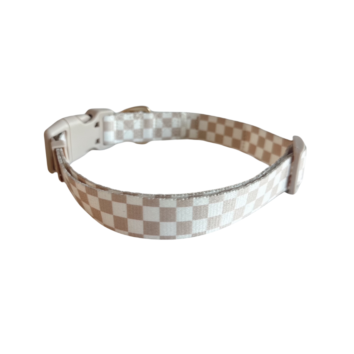 Local Beach Checker Adjustable Dog Collar Tan