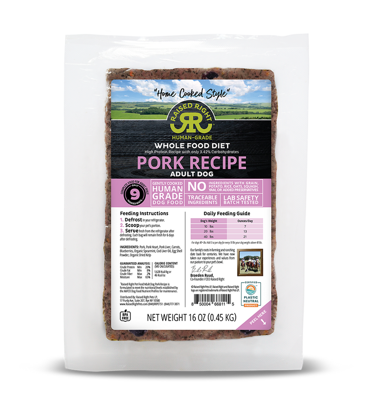 Raised Right Pork Gently Cooked Dog Food – 16 oz