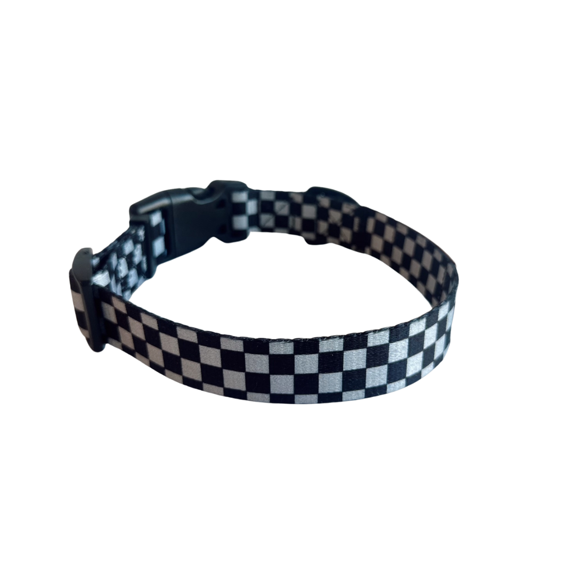 Local Beach Checker Adjustable Dog Collar Black