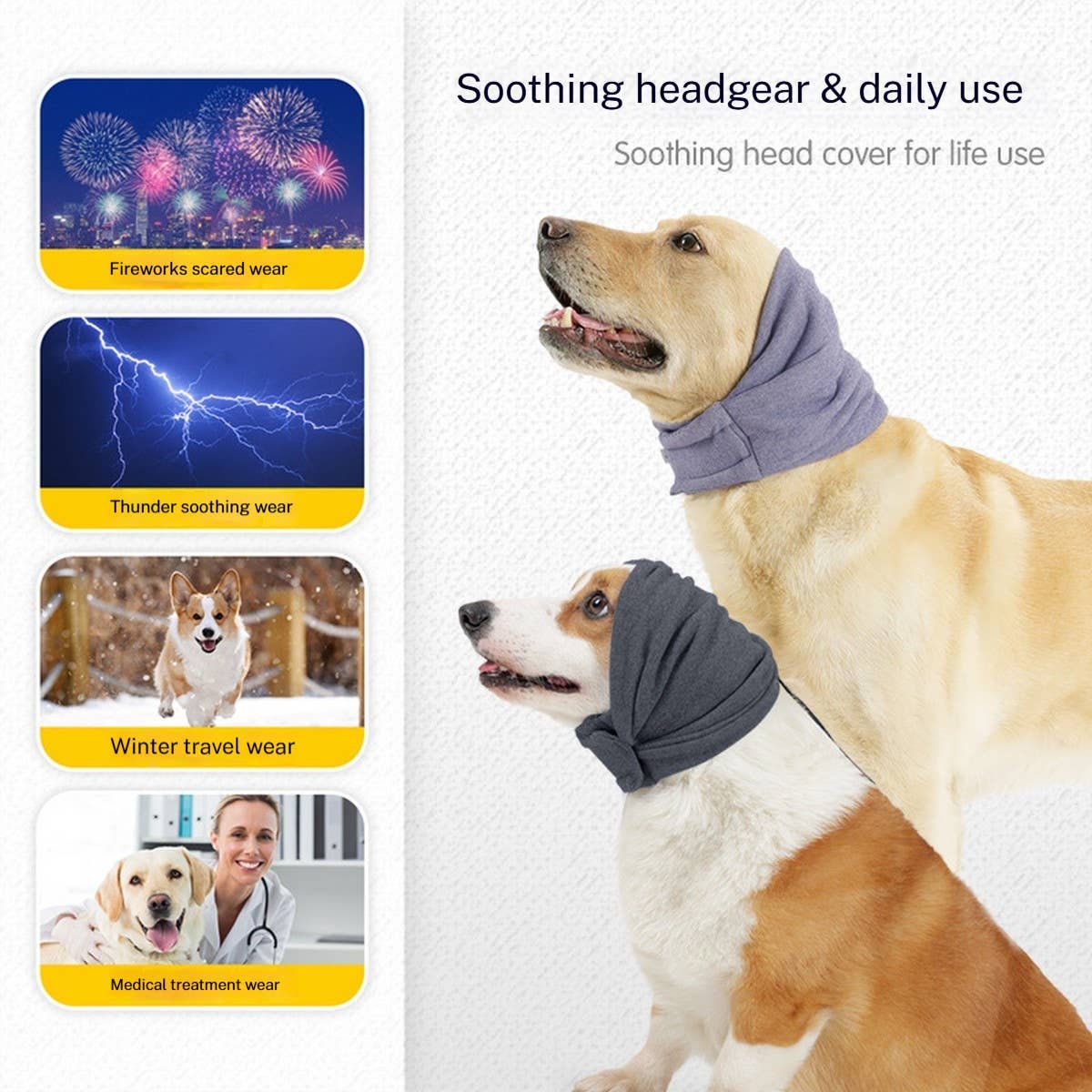 Pet Ear Muffs Dog Calming Head Wrap Adjustable_CWMM7470