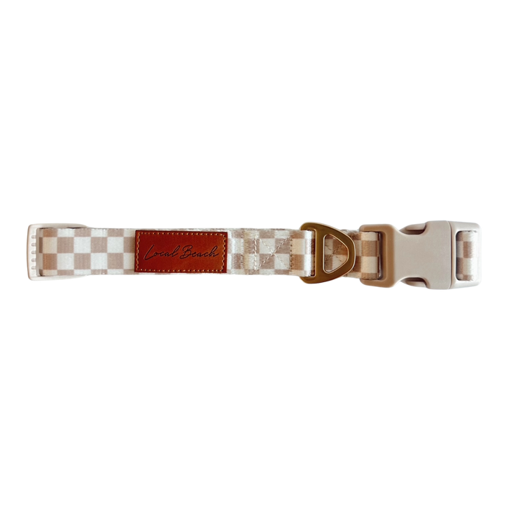 Local Beach Checker Adjustable Dog Collar – Tan