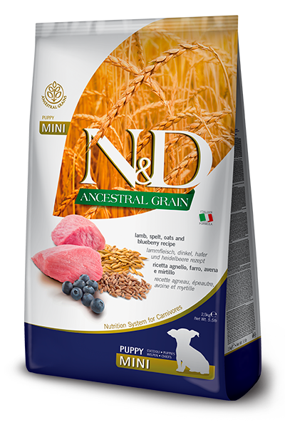 Farmina N&D Ancestral Grain Lamb, Spelt, Oats & Blueberry Mini Puppy Food – 5.5 lb