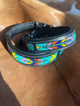 Tooled Leather Turquoise Beaded Painted Western Dog Collar
