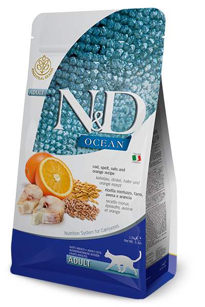 Farmina N&D Ocean - Codfish, Spelt, Oats & Orange Adult Dry Cat Food- 3.3 lb Bag