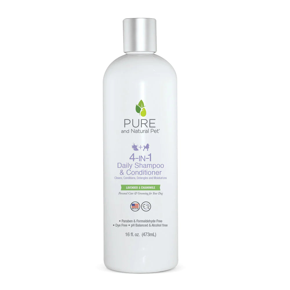 Pure and Natural Pet 4-in-1 Daily Shampoo & Conditioner – Lavender & Chamomile, 16 oz