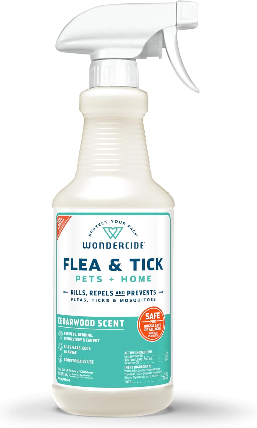 Wondercide Flea, Tick & Mosquito Spray – Cedarwood 16 oz | Natural Pest Control for Dogs, Cats & Home | Tick Killer, Repellent & Prevention – Safe for Pets & Family