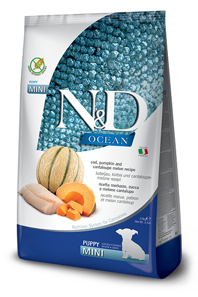 Farmina N&D Ocean - Cod, Pumpkin & Cantaloupe Recipe Dry Puppy Food for Mini Breeds – 5.5 lb Bag