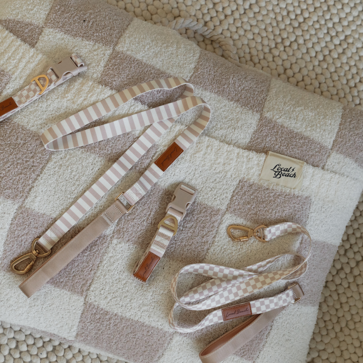 Local Beach Stripe Adjustable Dog Collar Tan