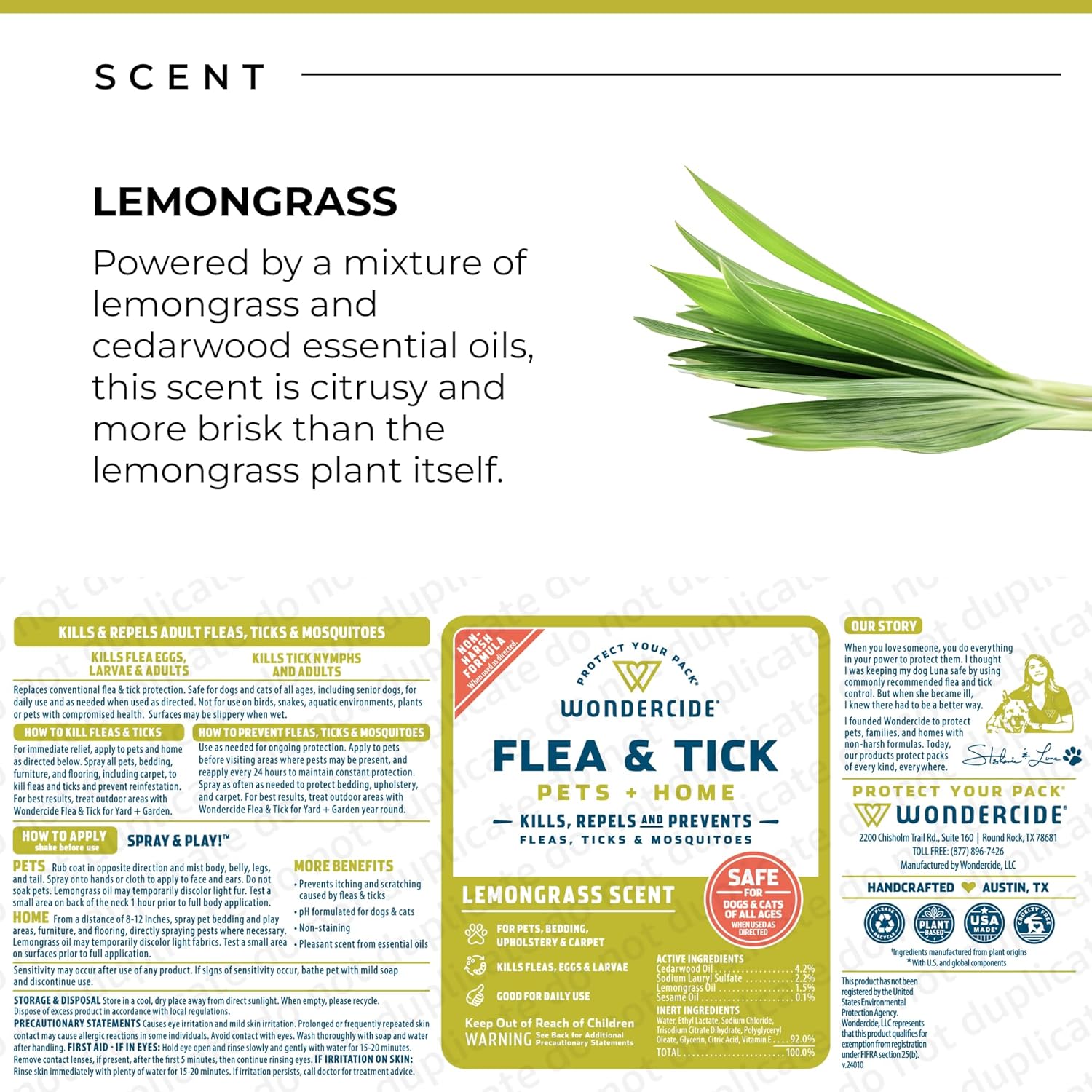 Wondercide Flea, Tick & Mosquito Spray – Natural Lemongrass Pest Control for Pets & Home, 16 oz | Plant-Powered Killer, Repellent & Prevention Treatment