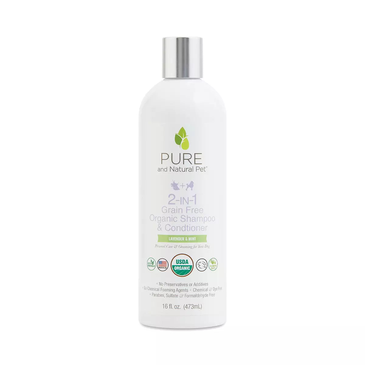 Pure and Natural Pet 2-in-1 Organic Dog Shampoo & Conditioner – Lavender & Mint, 16 oz
