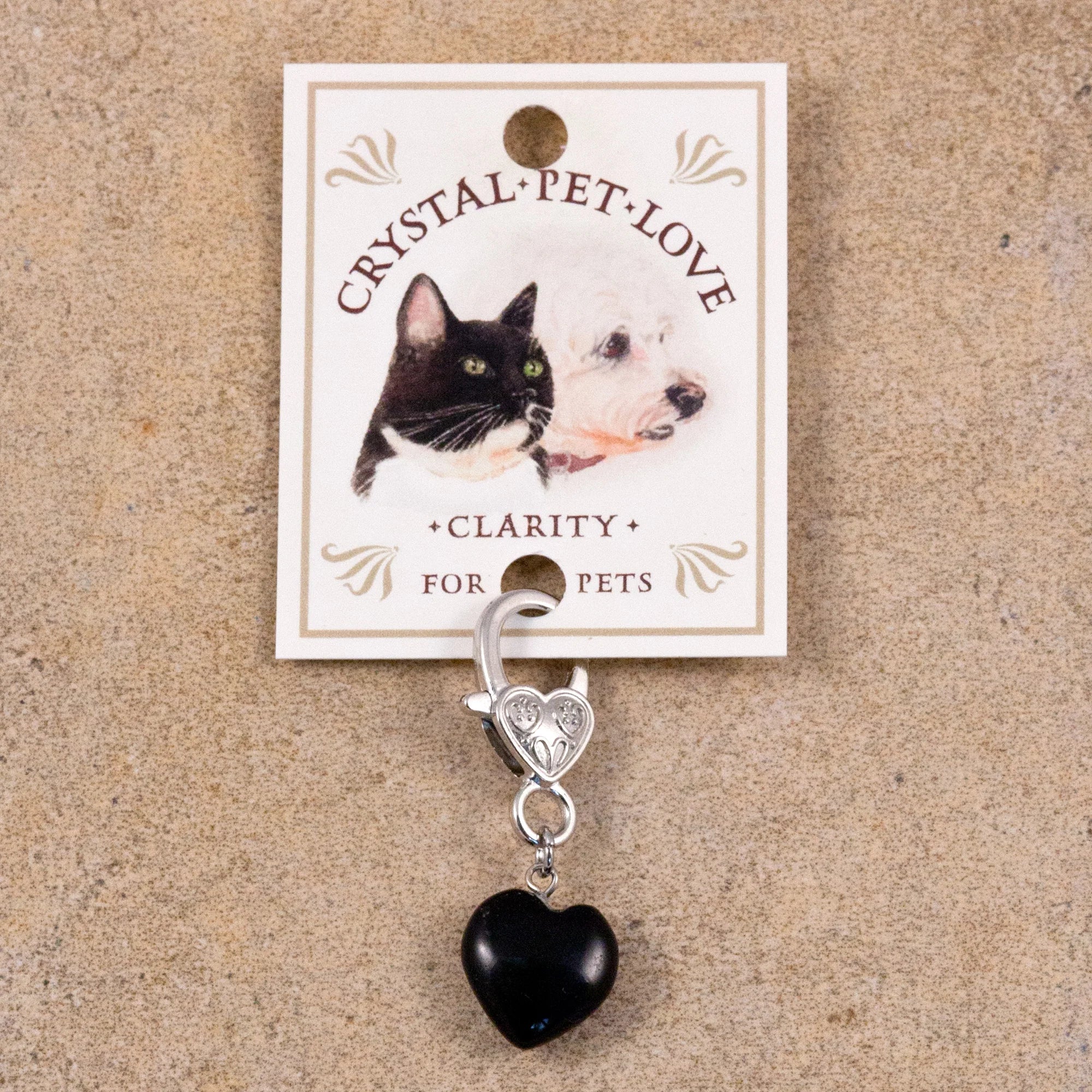 Clarity Black Obsidian Pet Pendant Heart Holistic Crystal Support for Cats & Dogs