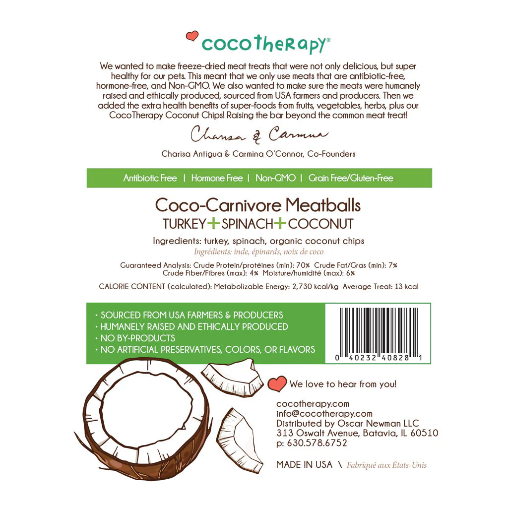 CocoCarnivore Meatballs - Turkey, Spinach, & Coconut 2.5oz