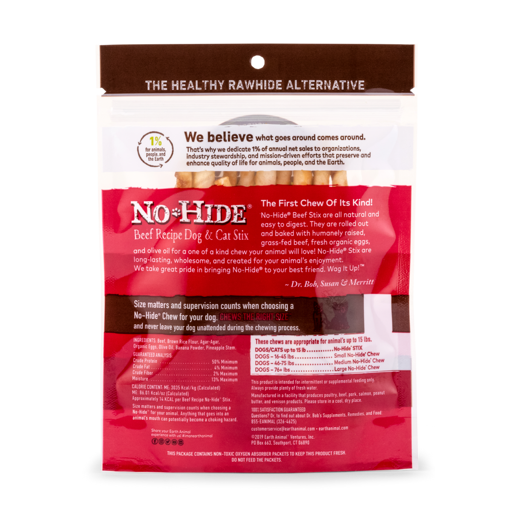 Earth Animal No-Hide Beef Stix – Dog & Cat Chews, 1.6 oz