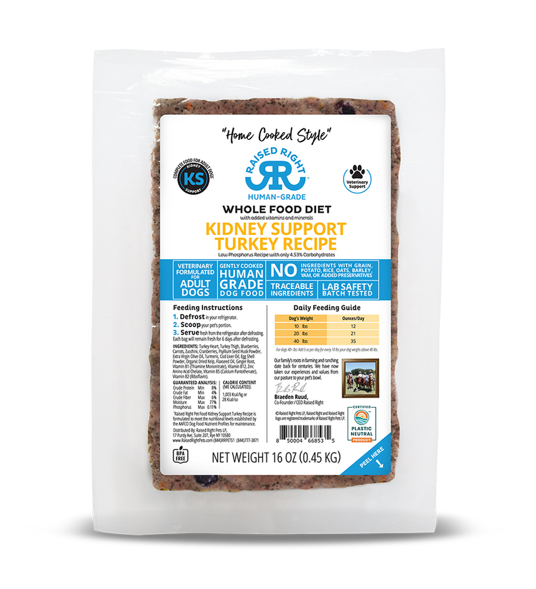 Raised Right Kidney Support Turkey Gently Cooked Dog Food – 16 oz