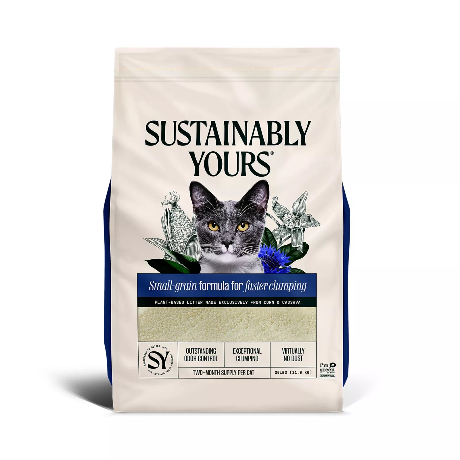 Sustainably Yours Cat Litter Small-Grain Formula, 13 lbs - Natural, Fast Clumping, Odor Control