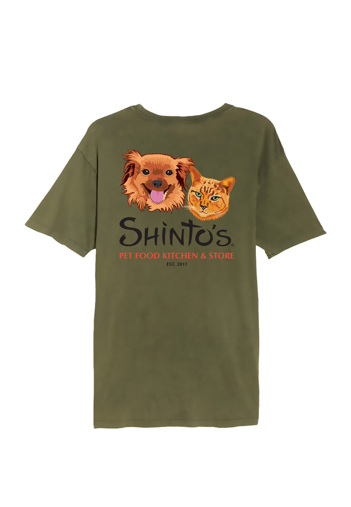 Shinto’s Vintage Olive Mineral-Washed Logo T-Shirt – Back