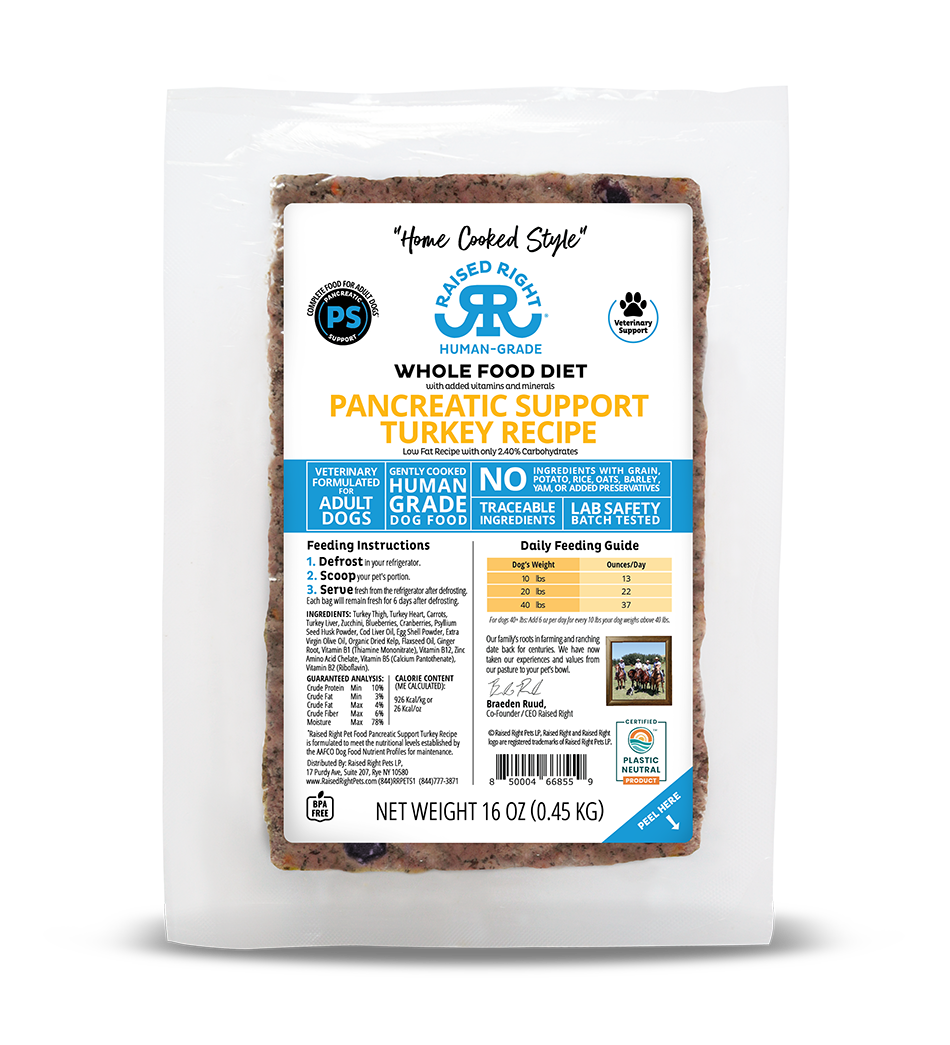 Raised Right- Wholefood Diet - Pancreatic Support Beef Recipe for Adult Dogs 16 oz