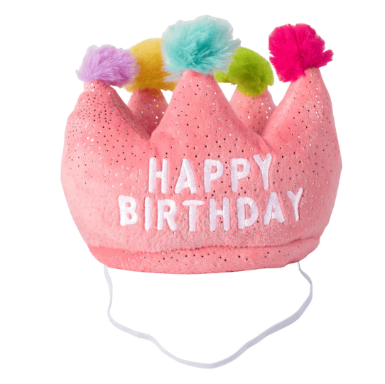 birthday crown dog toy pink plush soft