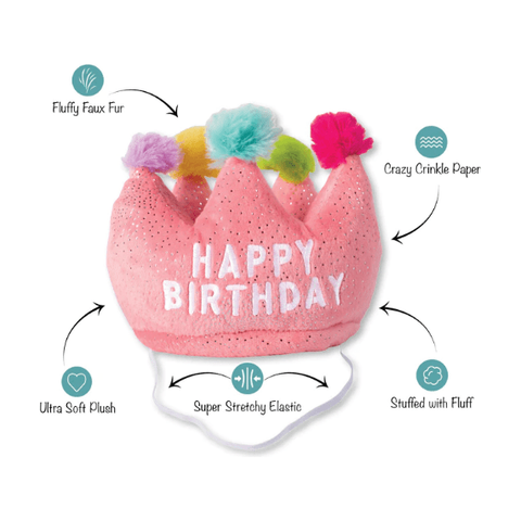 birthday crown dog toy pink plush soft 