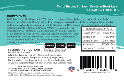 Shinto’s Wild Bison & Beets Balance Formula fresh dog food product photo
