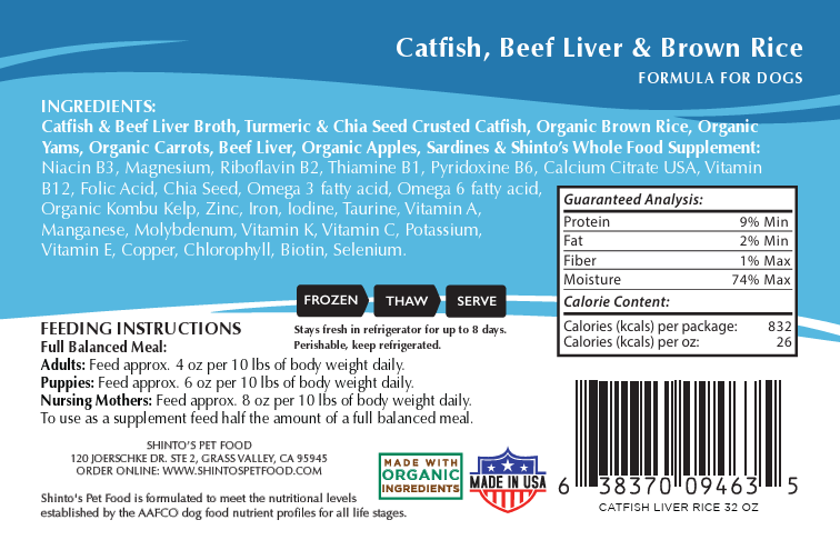 Shinto’s Catfish, Beef Liver & Brown Rice Formula – Premium Wet Dog Food – Complete & Balanced Meal