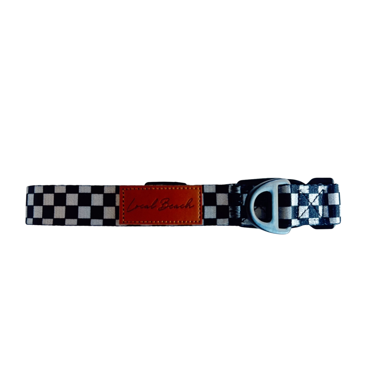 Local Beach Checker Adjustable Dog Collar Black