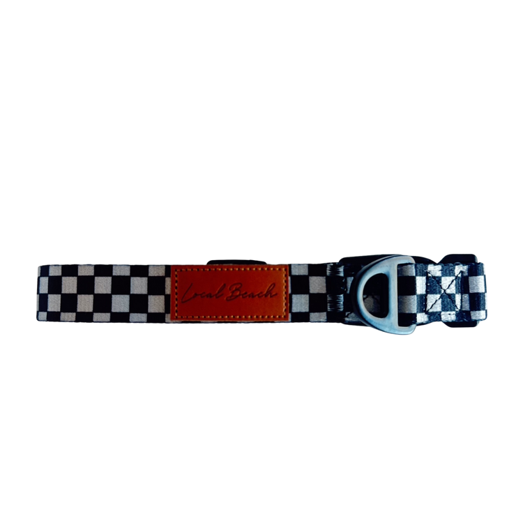 Local Beach Checker Adjustable Dog Collar – Black/Gray