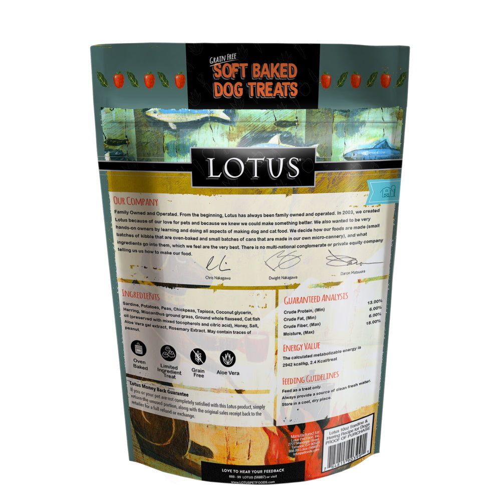 Lotus Soft-Baked Sardine & Herring Grain-Free Dog Treats – 10-oz Bag