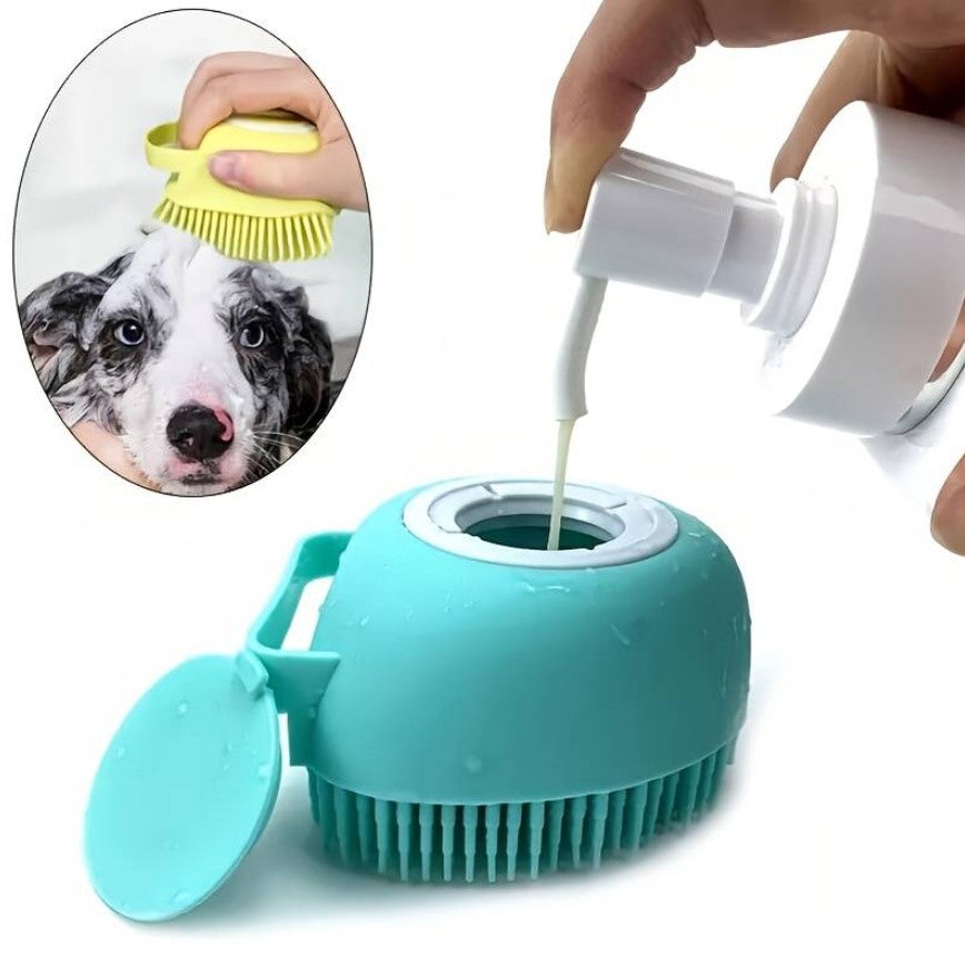 Silicone Pet Shampoo Brush – Gentle Bath &amp; Grooming Scrubber - Yellow