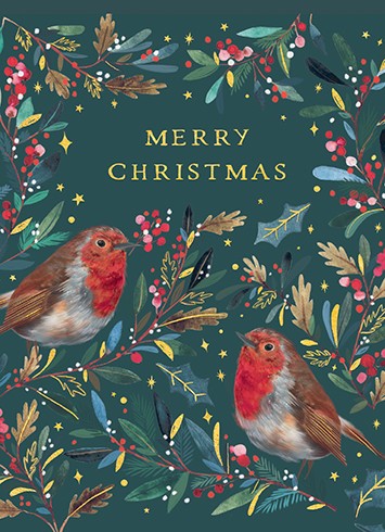 Calypso Cards Robins Wreath Christmas Greeting Card