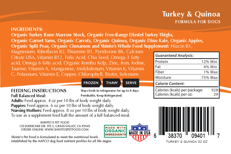 Shinto’s Turkey & Quinoa Formula for Dogs – Premium, Balanced, & Natural Dog Food