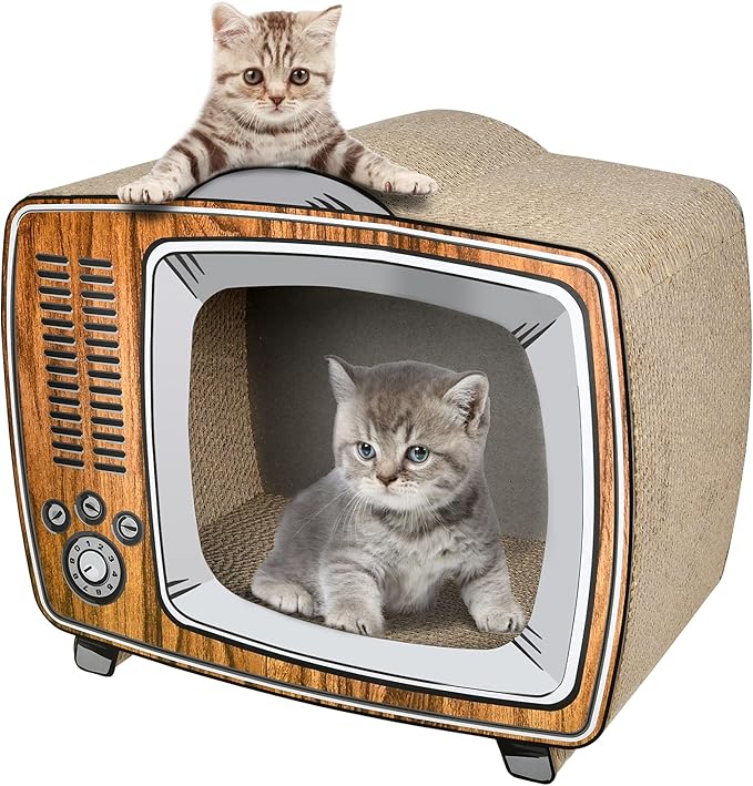 Vintage TV Cat Scratcher & Bed – Durable Cardboard Cat House