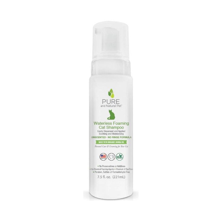 Pure and Natural Pet Waterless Foaming Cat Shampoo – Unscented No-Rinse Formula