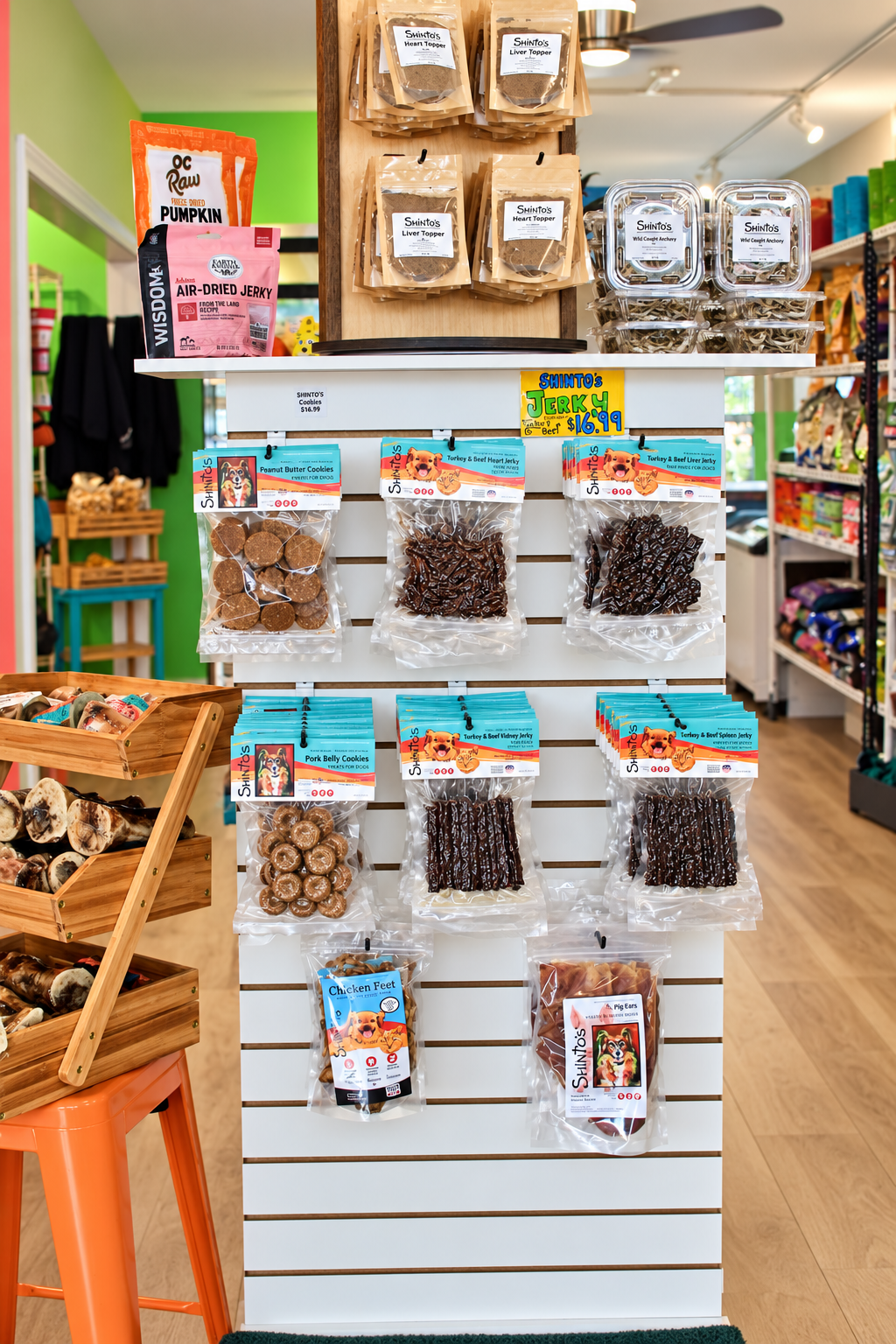 Shinto’s jerky treats displayed on a retail shelf