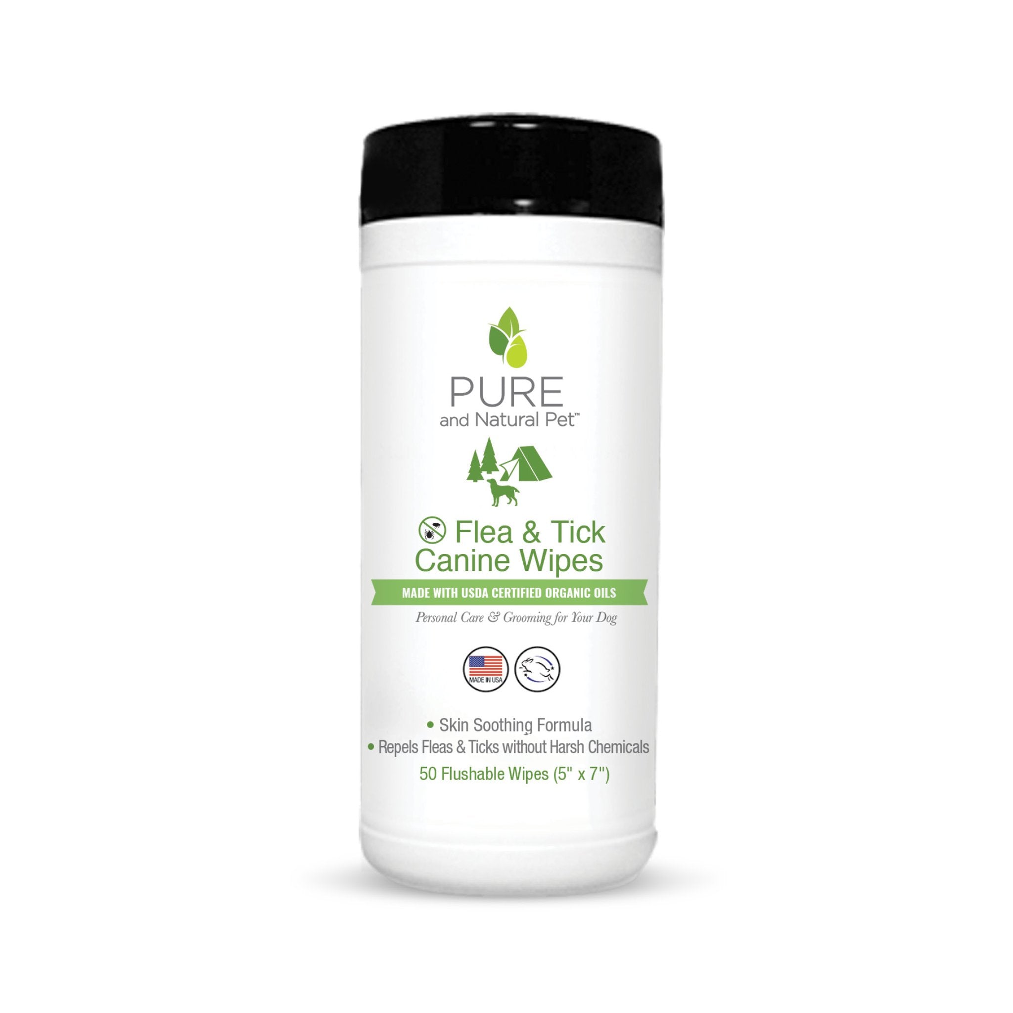 Pure and Natural Pet Flea & Tick Canine Wipes – Organic, Chemical-Free Protection (50 Ct)