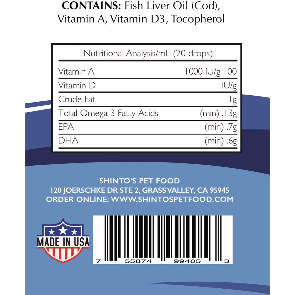 Shinto’s Fresh Cod Liver Oil for Dogs & Cats – 4 oz