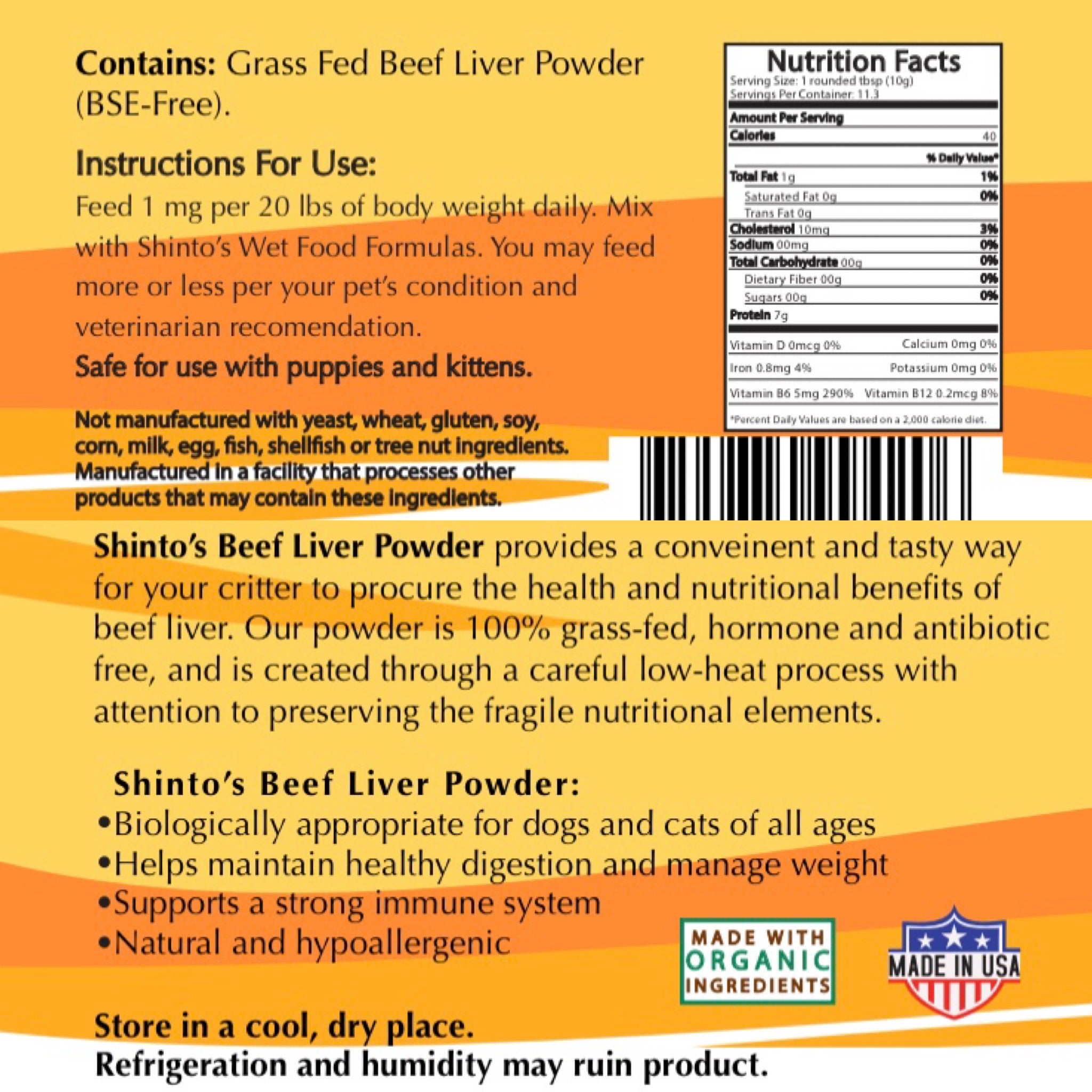 Shinto’s Beef Liver Powder – Natural Supplement for Dogs & Cats – Rich in Nutrients & Flavor Enhancer 3oz
