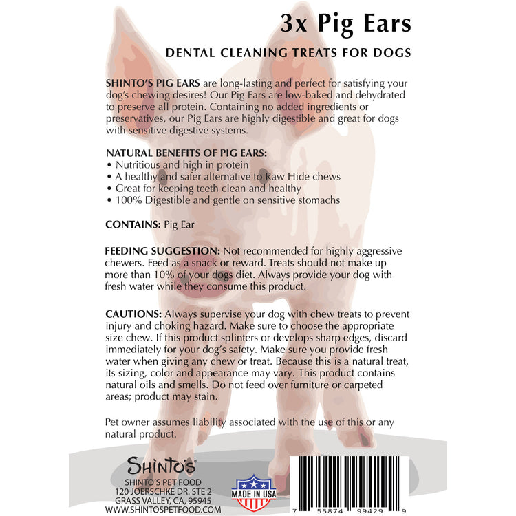 Shinto’s Pig Ears – Dog Treats, 3 Pack