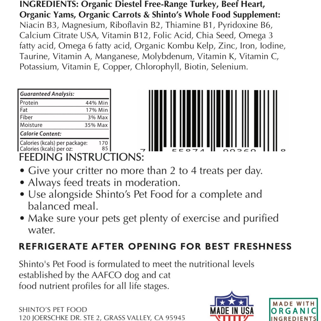 Shinto’s Turkey & Beef Heart Jerky – Dog & Cat Treats, 2 oz